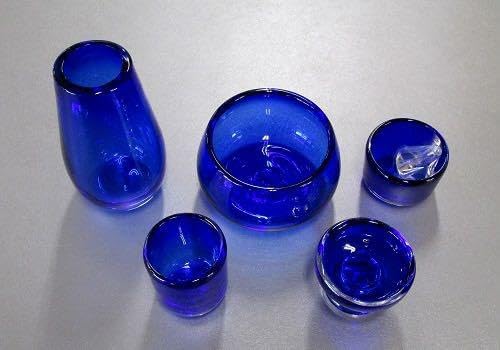 吹きガラス仏具　5具足セット　コバルト 吹きガラス仏具 5具足セット コバルト ガラス仏具セット 五具足